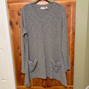 LOGO by Lori Goldstein Space Dye Ribbed V-Neck Long Sleeve Top